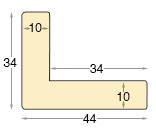 Moulding L shaped fingerjoint pine, width 44mm, height 34 - Black-Gold - Profile