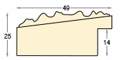 Moulding fingerjointed pine, width 49mm, height 25, Embossed bare wood - Profile