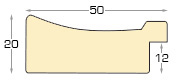 Moulding finger-jointed pine, width 50mm, height 20 - Silver, gold edge - Profile