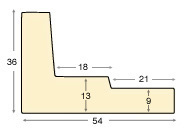 Moulding L shaped fingerjoint pine, width 54mm, height 36 - Black-Silver - Profile