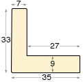 Moulding ayous L shape, width 34mm - Black-Silver - Profile