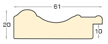 Moulding fingerjointed pine, width 61mm, height 20 - Gold, red band - Profile