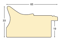 Moulding finger-jointed fir, width 65mm, height 33 - brown, white band - Profile