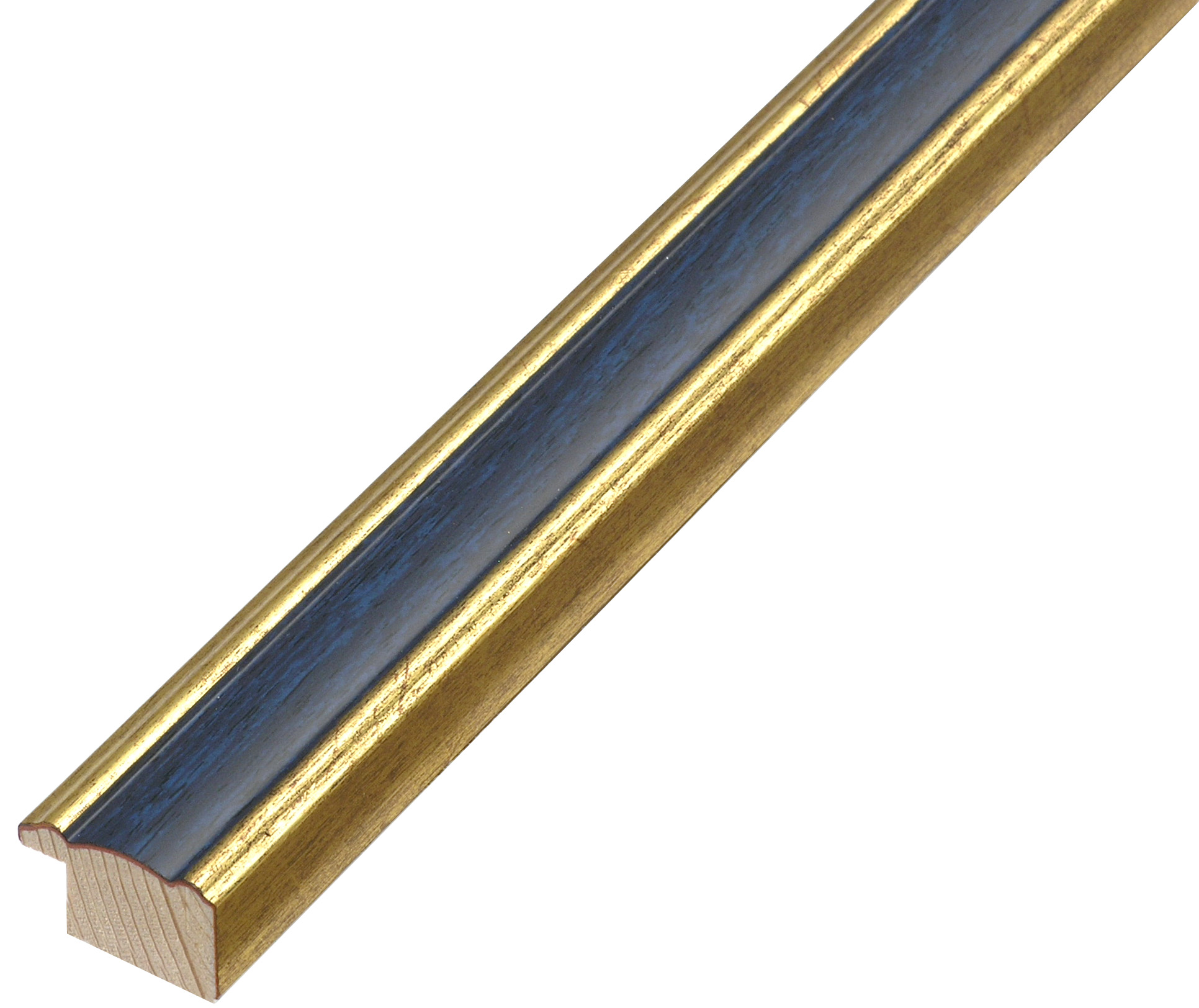Moulding finger-jointed pine, width 24mm, height 13 - Gold, blue band