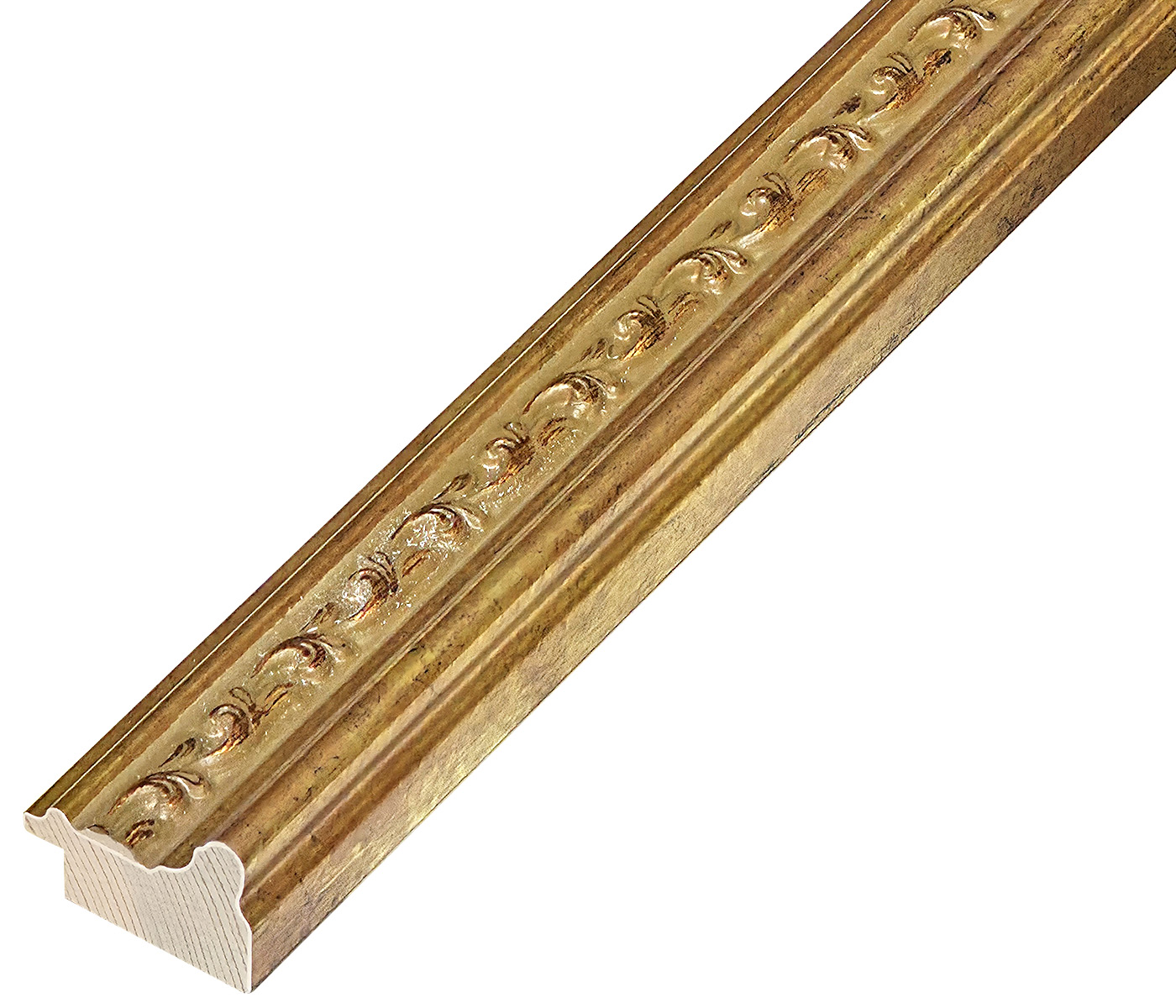 Moulding finger-jointed pine, width 34mm, height 23 - Gold with decorati