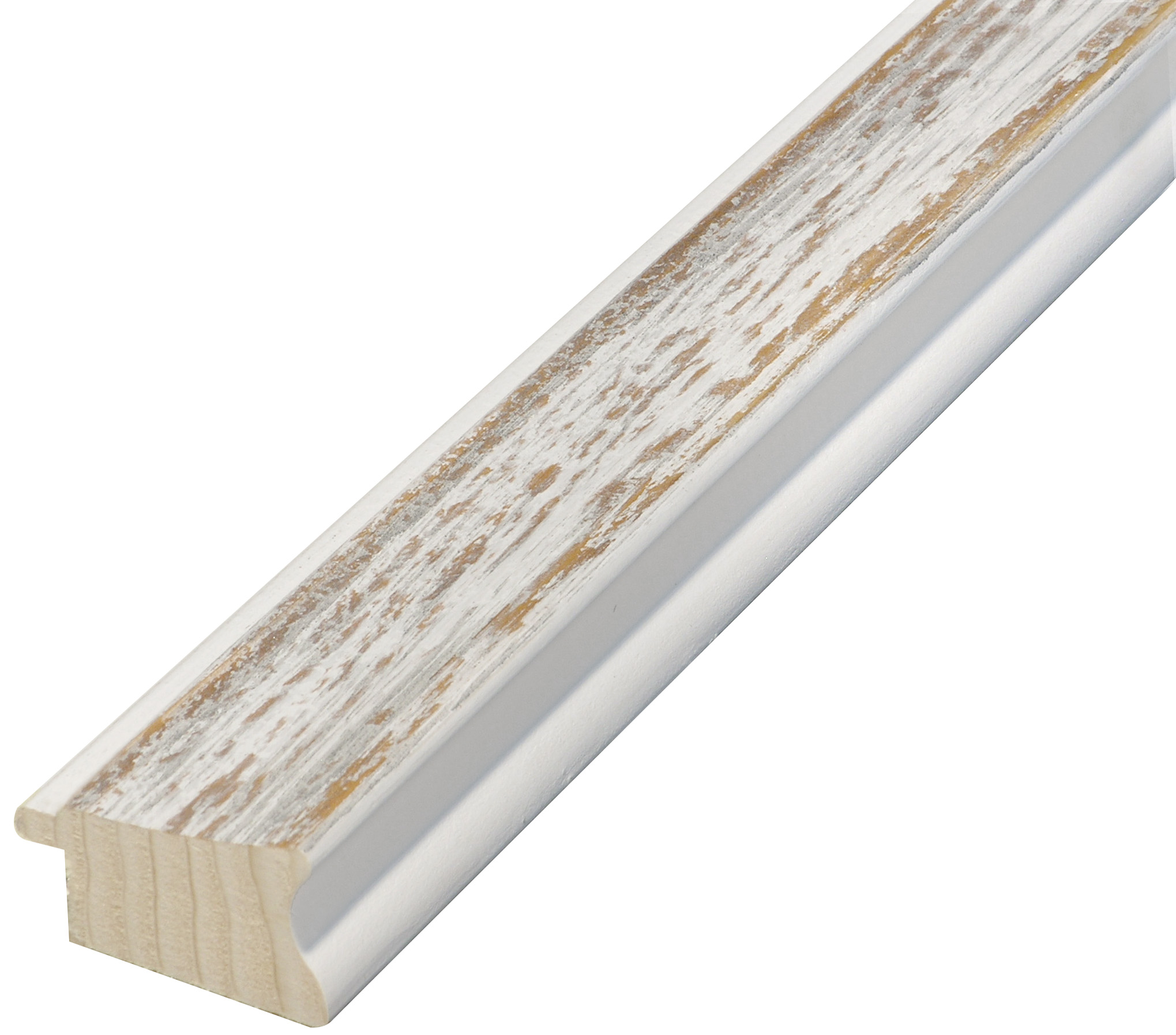 Moulding finger-jointed fir, width 40mm, height 23 - White-brown, shabby