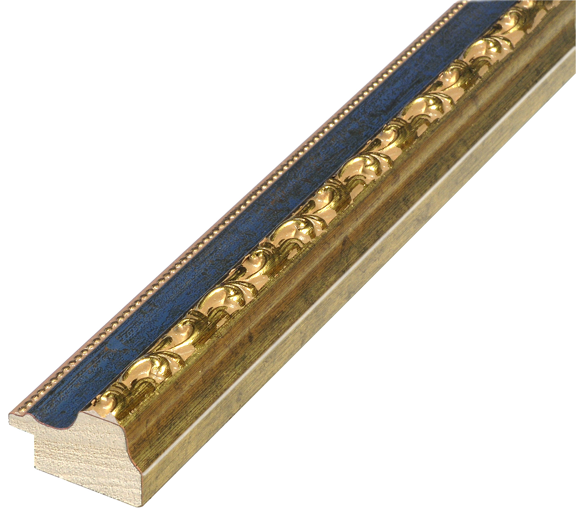 Moulding finger-jointed pine width 32mm - blue with relief decorations