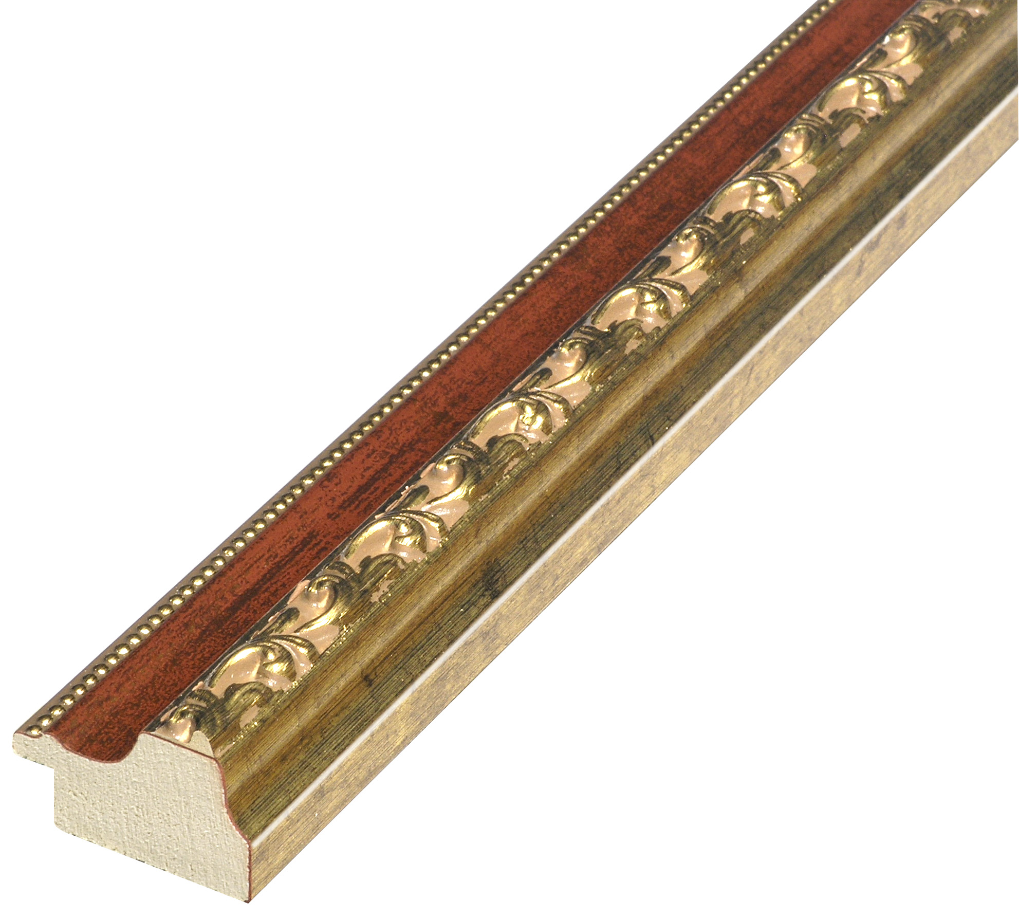 Moulding finger-jointed pine width 32mm - red with gold decorations