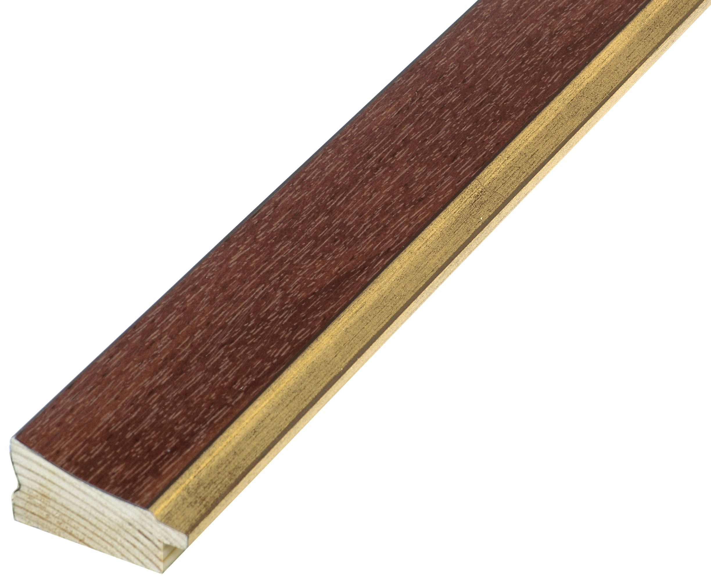 Moulding finger-jointed pine - Width 43mm - Walnut with gold fillet