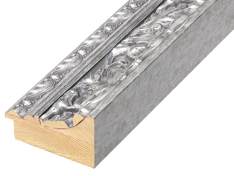Moulding fingerjointed fir, width 82mm, height 49 - Silver, embossed